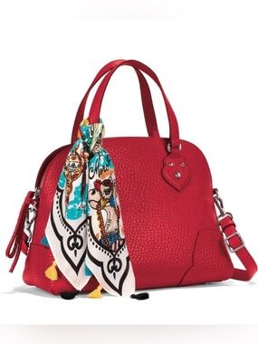 BRIGHTON ❤️RARE FIND❤️ "DAFNI" POPPY RED PEBBLED LEATHER DOMED SATCHEL BAG